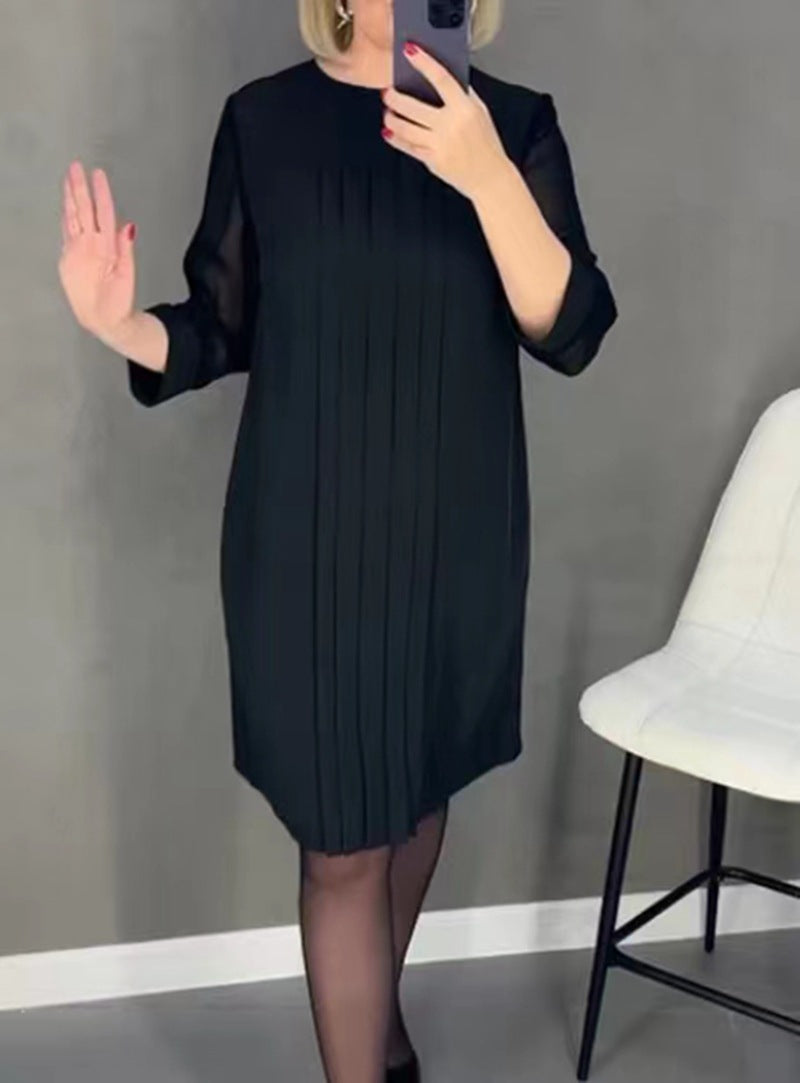 Dame Plisse aften kjole med gennemsigtige ærmer og elegant snit Stilla