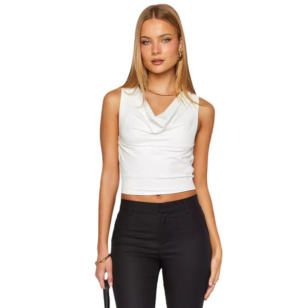 Dame Elegant Cowl Neck Top med tætsiddende snit Skovae