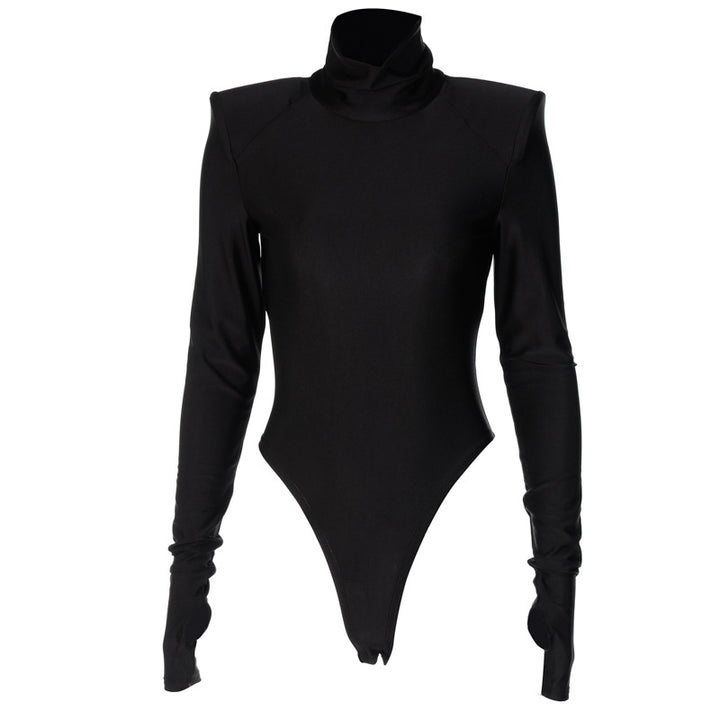 Dame Langærmet bodysuit med høj krave og elegante ruchinger Skovae