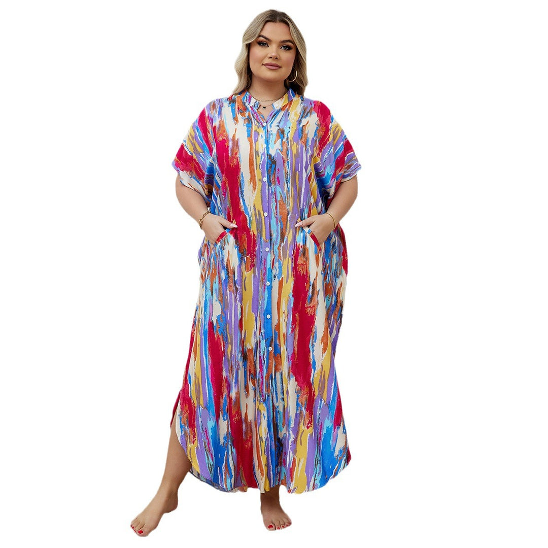 Dame Kaftan med sidelommer og farverigt print Stilla