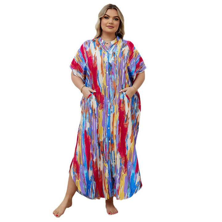 Dame Kaftan med sidelommer og farverigt print Stilla