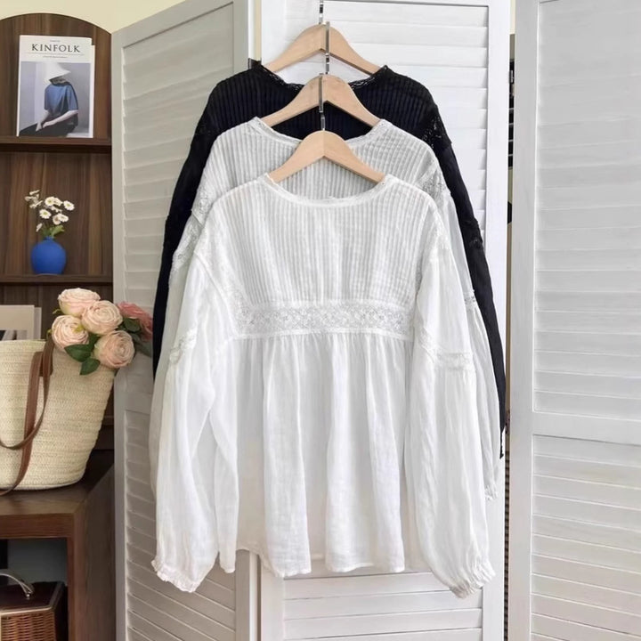 Femme Bohemian Knap-Bluse med rynkede ærmer Stilla