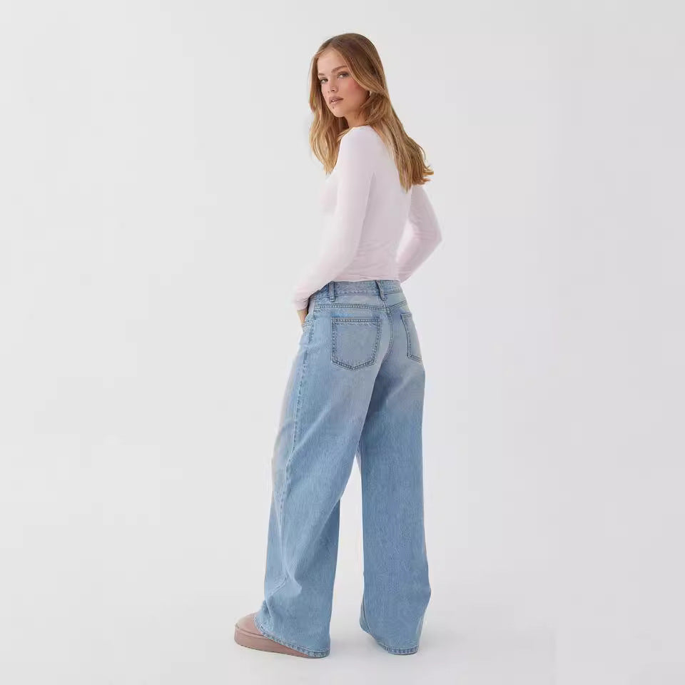 Dame brede jeans i afslappet snit med høj talje Stilla