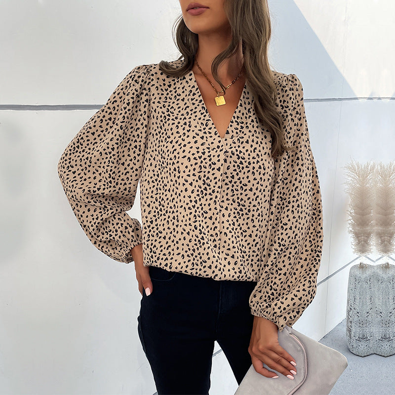 Damer Elegant Bluse med Leopardprint og voluminøse Ærmer Stilla