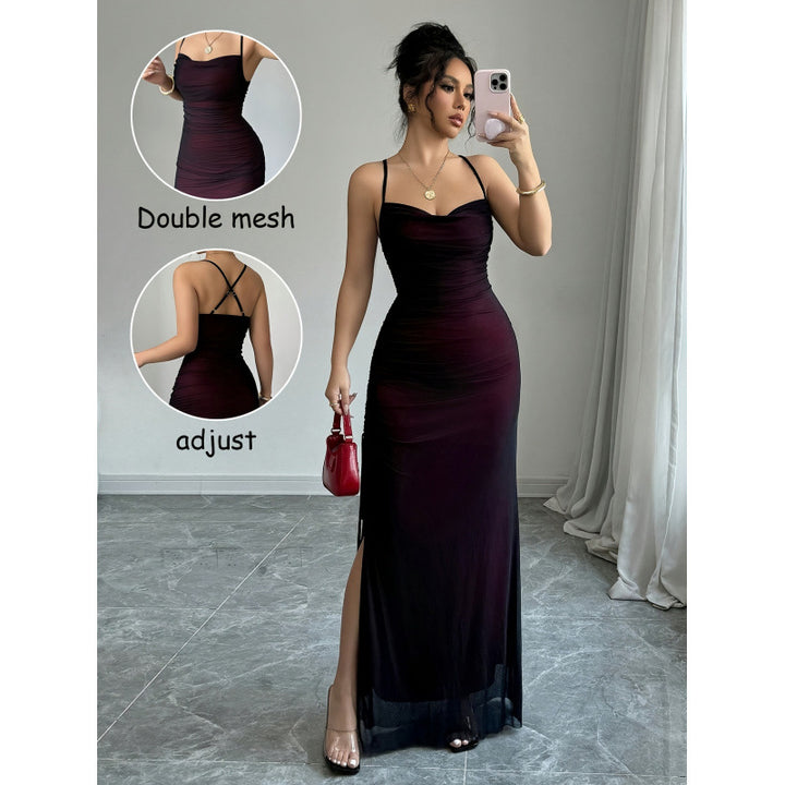 Dame elegant wrap dress med skulderfri stropper og raffinerede flæsedetaljer Skovae