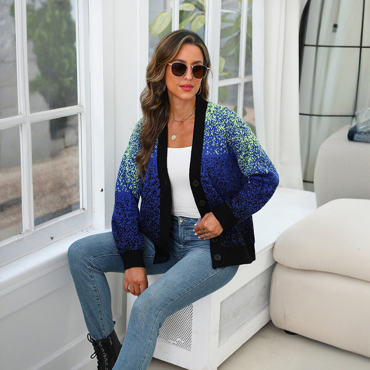Dame Oversized Strikjakke med farverig overgang Stilla