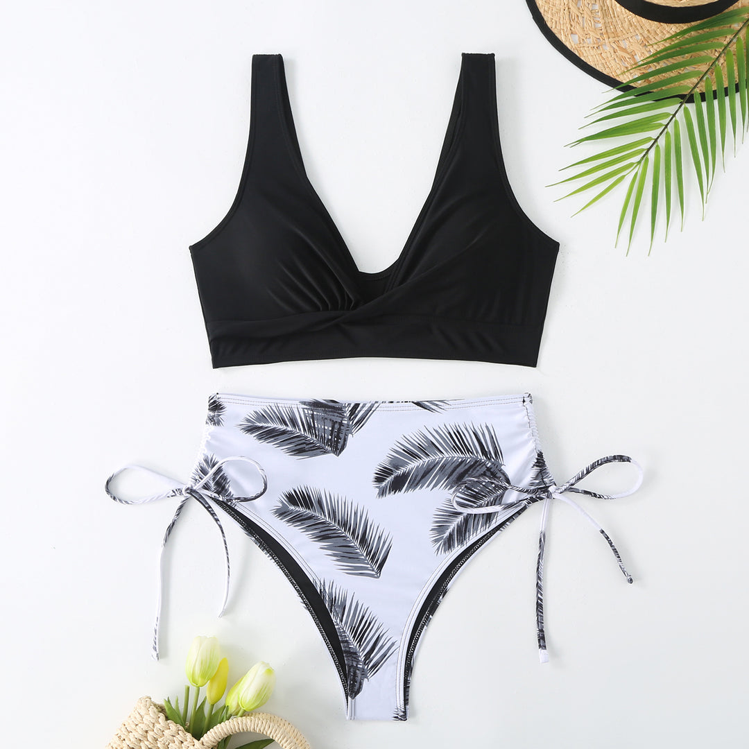 Damer Højtaljet Palmblad-Print Bikini-Sæt Stilla