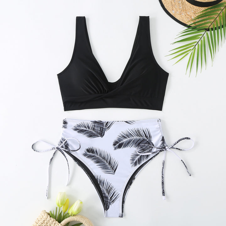 Damer Højtaljet Palmblad-Print Bikini-Sæt Stilla