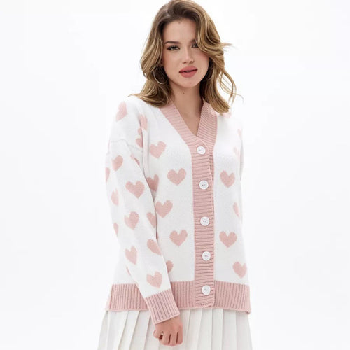 Femme Hjerteprint Cardigan Stilla