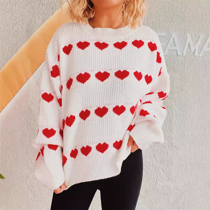 Kvinders hyggelige sweater med romantisk hjerte mønster Stilla