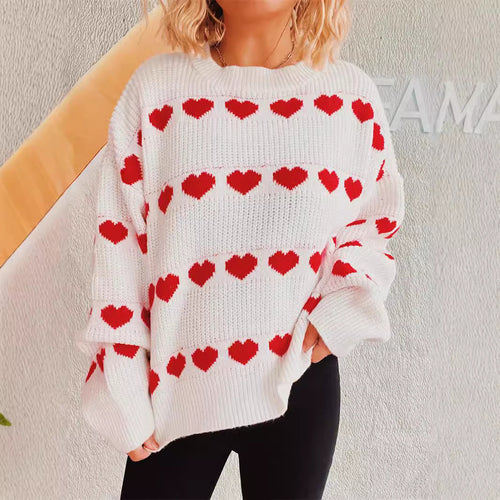 Kvinders hyggelige sweater med romantisk hjerte mønster Stilla