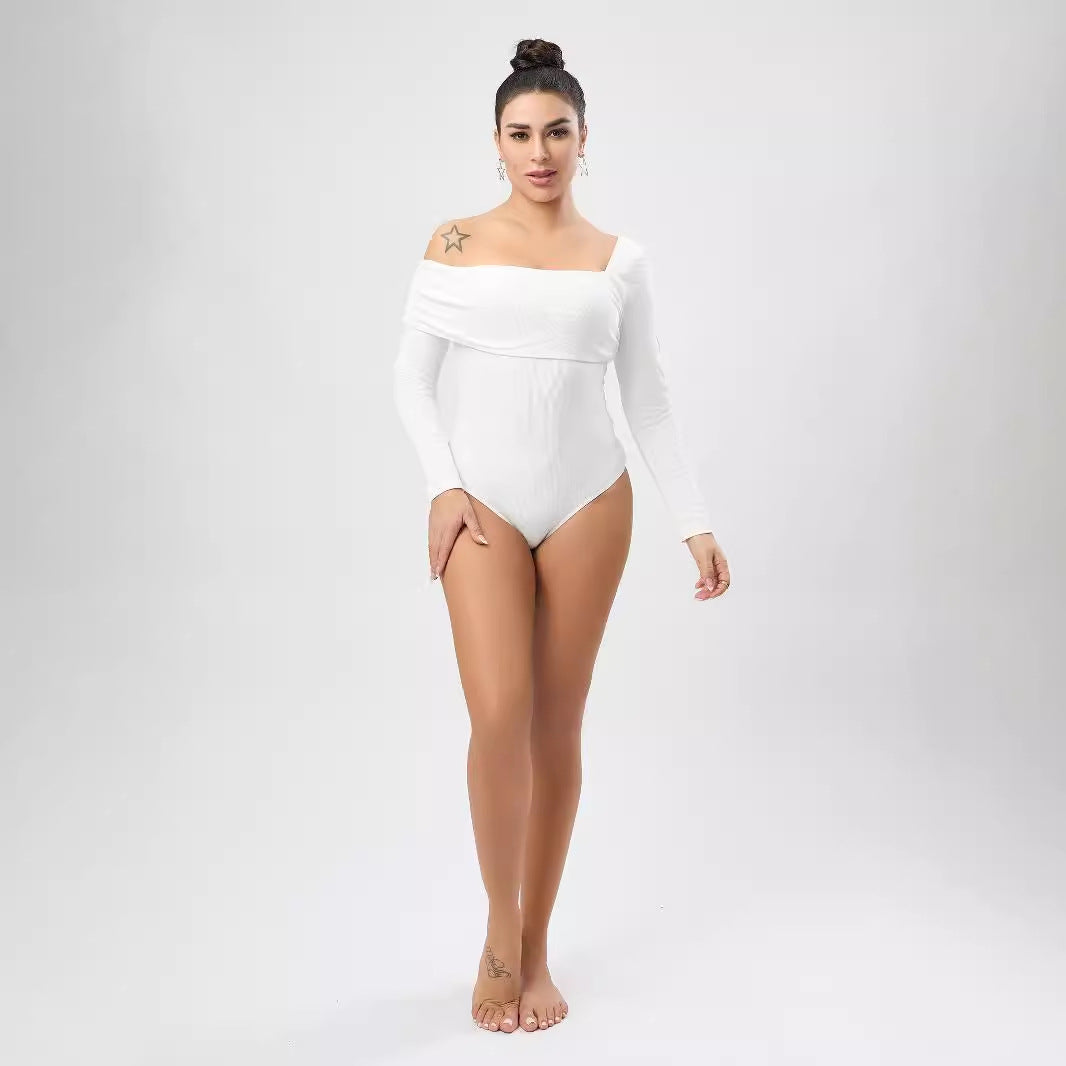 Damer Elegant Off-Shoulder Bodystocking med lange ærmer og rynkning Stilla