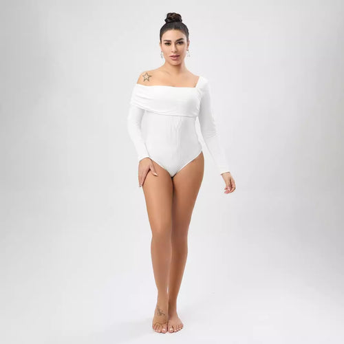 Damer Elegant Off-Shoulder Bodystocking med lange ærmer og rynkning Stilla