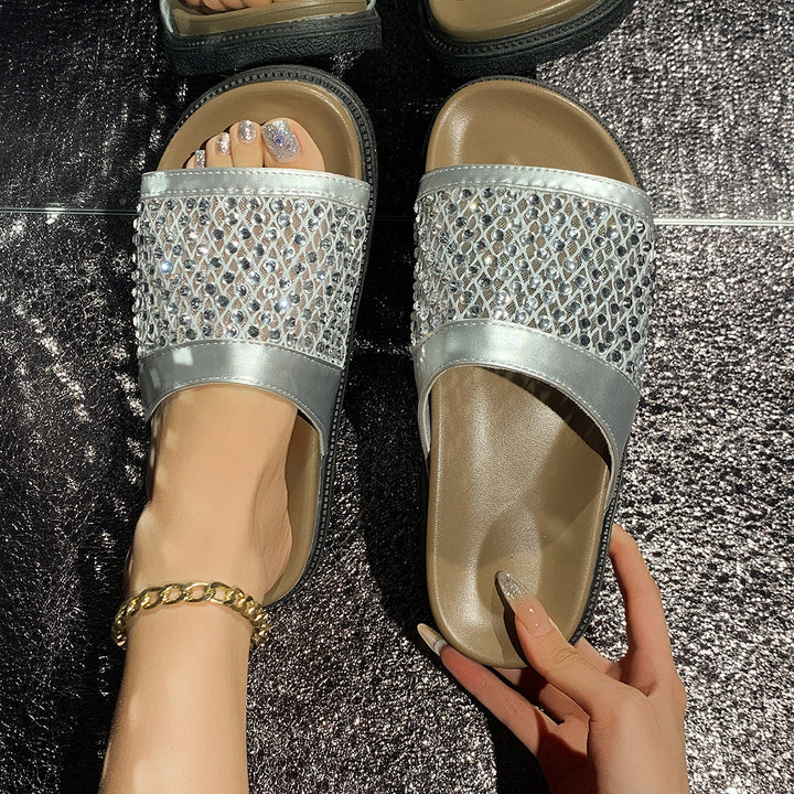 Dame Glamourøse Pantolette med funkende rhinestones og ergonomisk sål Stilla