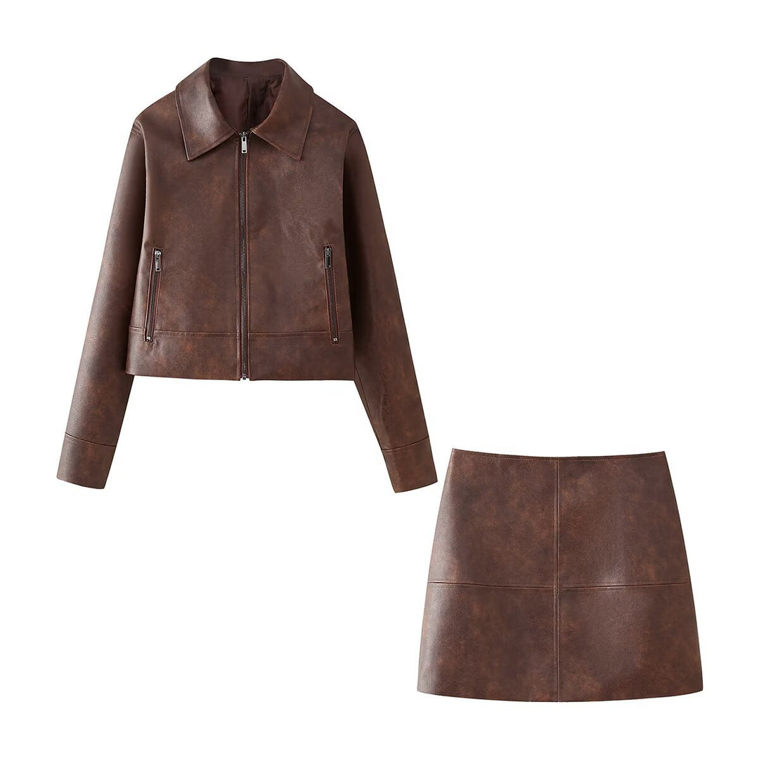 Dame Casual Cropped Kunstlæderjakke Stilla