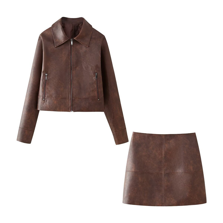 Dame Casual Cropped Kunstlæderjakke Stilla