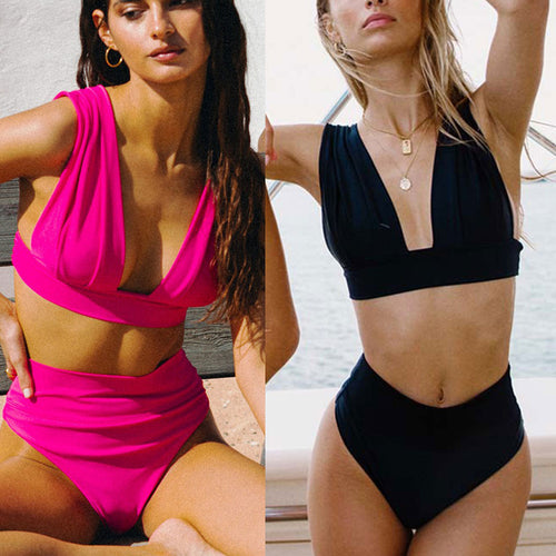Dame bikini sæt med dyb V-udskæring og høj talje Stilla