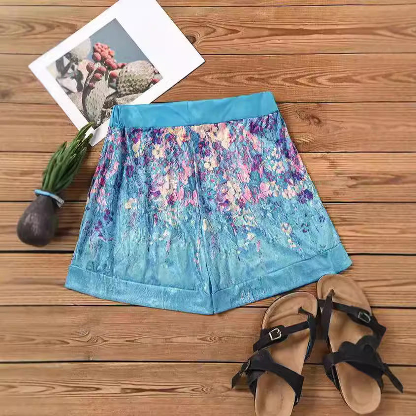 Dame shorts med blomstertryk og elastisk talje Stilla