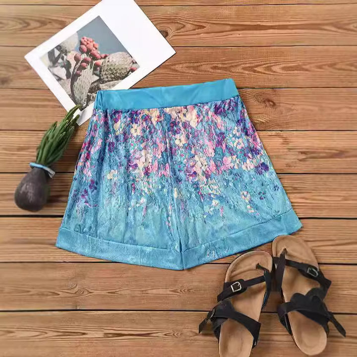 Dame shorts med blomstertryk og elastisk talje Stilla