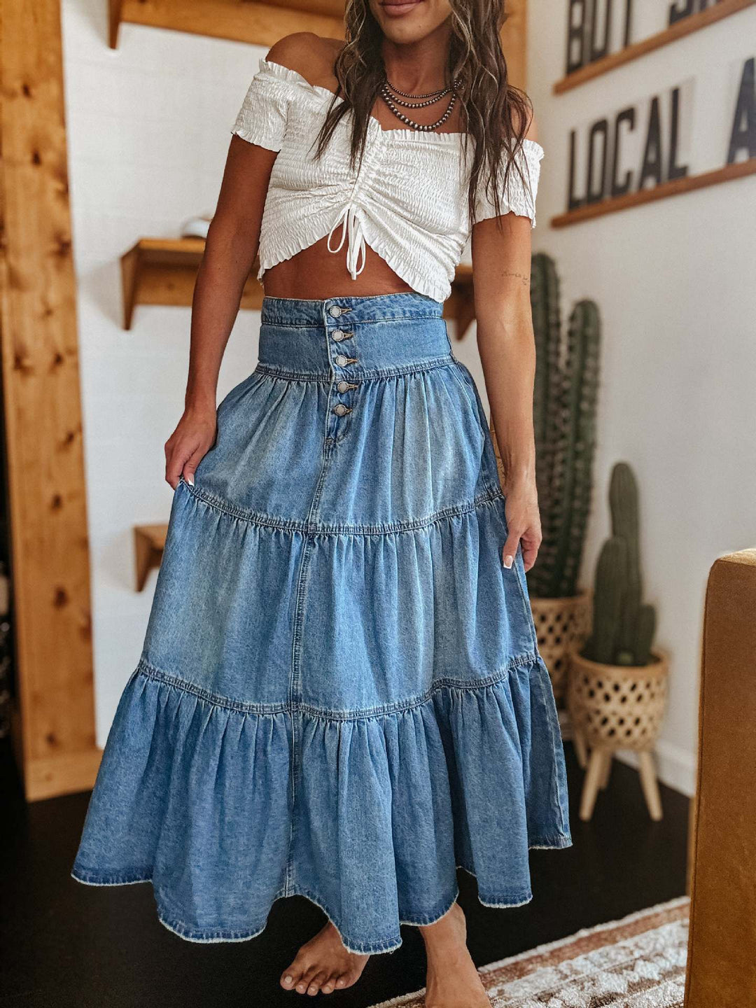Femme Bohemian Knap-Blyant Maxikjole Stilla
