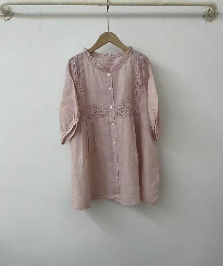 Femme Elegante Spids-Detail Knap-Down Bluse Stilla