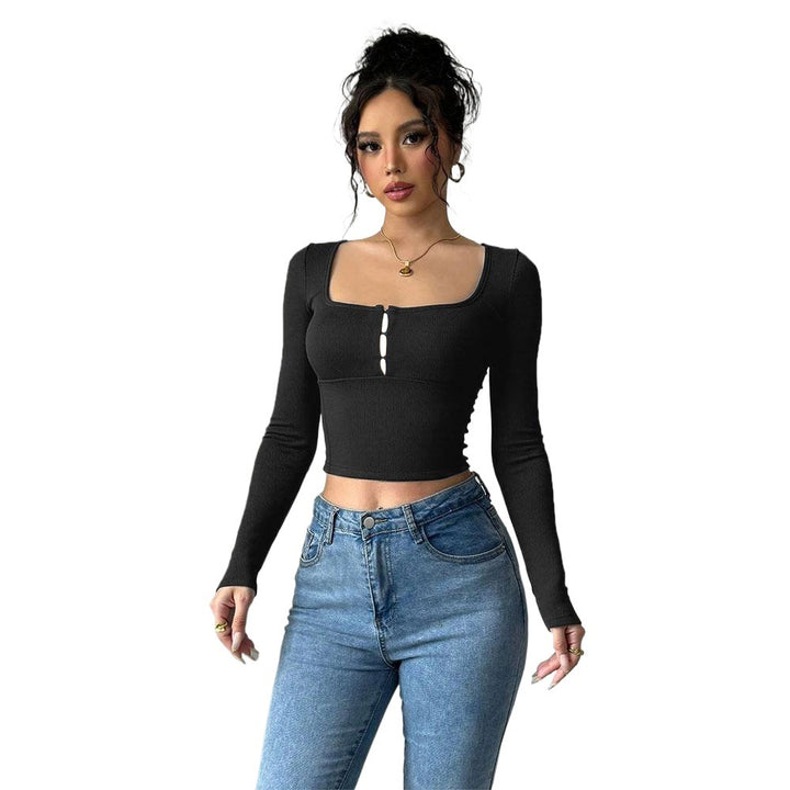 Kvindernes langærmede crop top med elegant knapdekoreret front Stilla