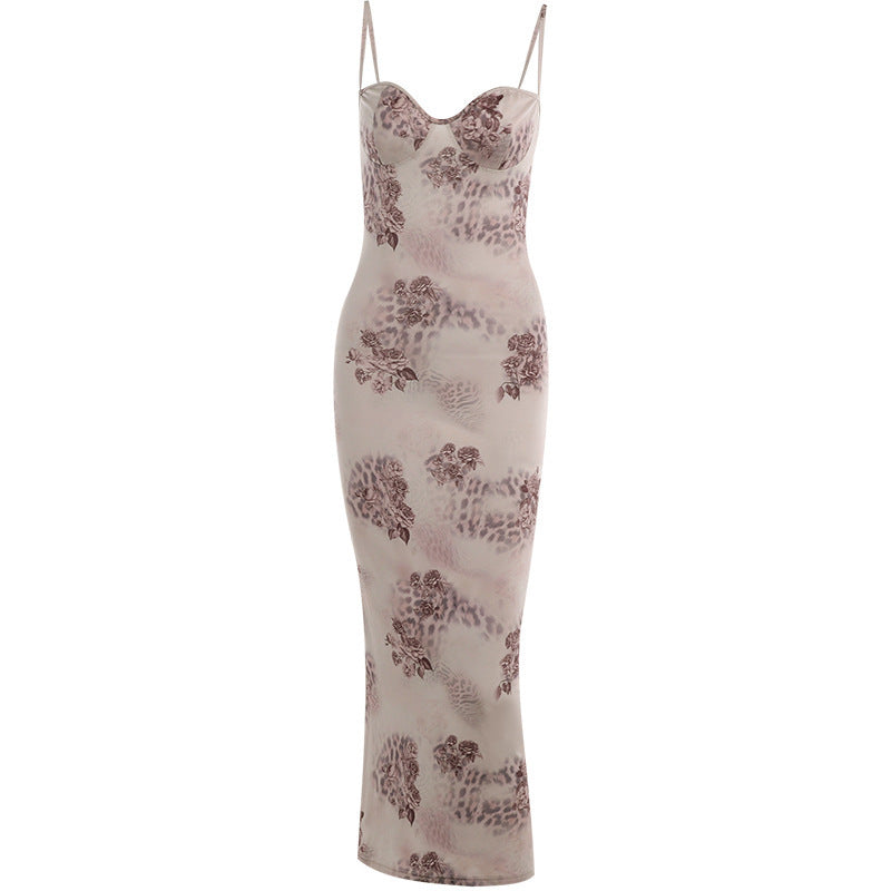 Dame Blomster Spids Bodycon Maxi Kjole Stilla