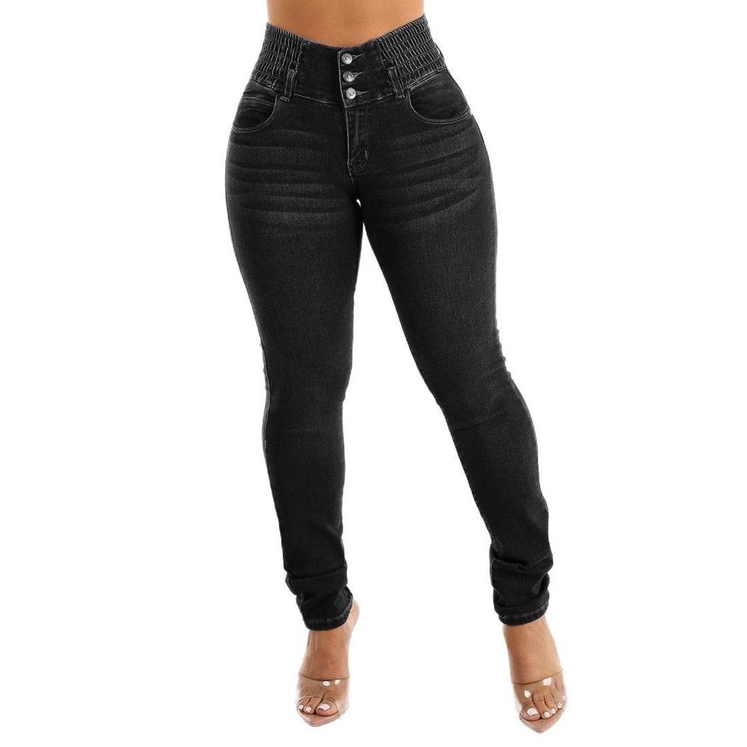 Dame High-Waist Skinny Jeans med elastisk liv Stilla