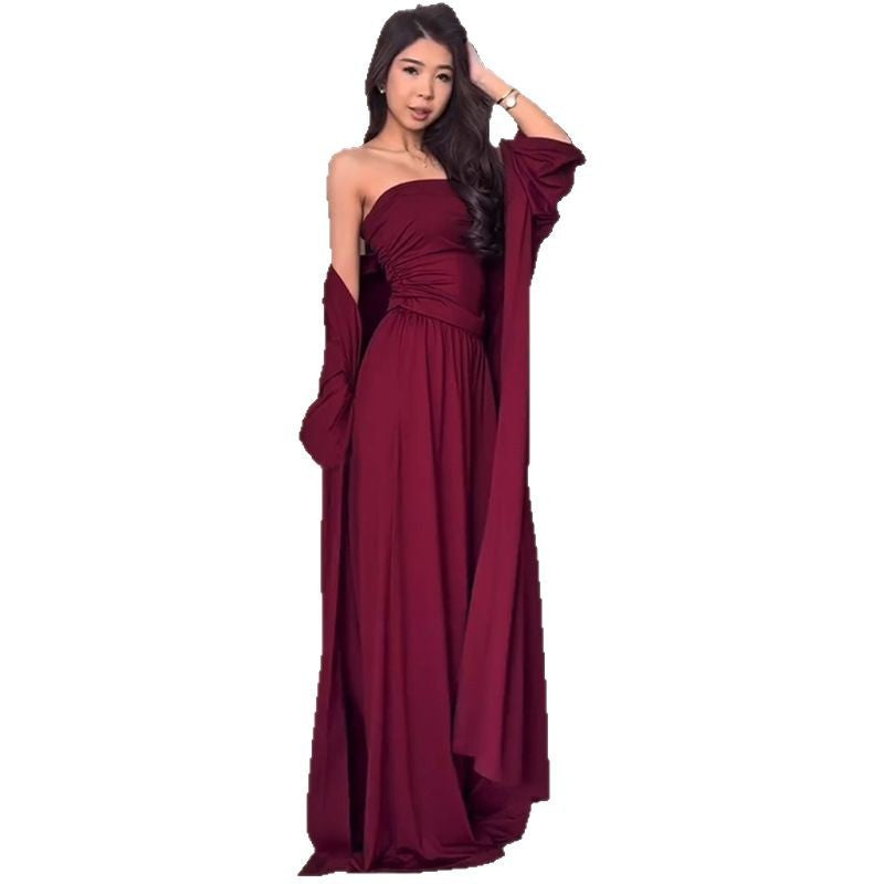 Dame elegant jumpsuit-sæt med lang cardigan og rynket overdel Stilla