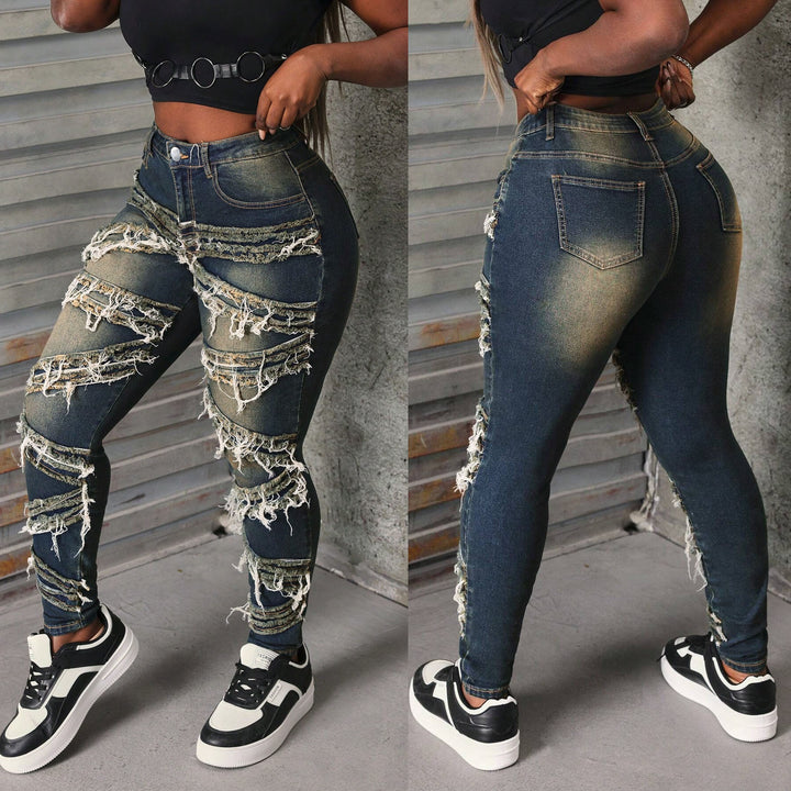 Dame Skinny Jeans med fashionable Destroyed-detaljer og høj talje Stilla