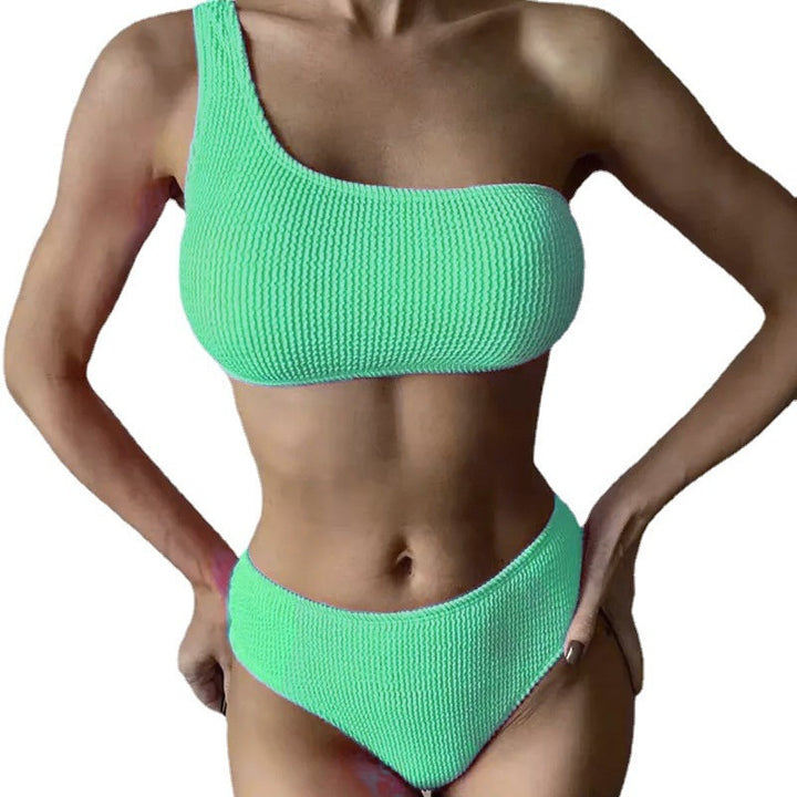 Dame Triangel-Bikini-Sæt med asymmetrisk design og struktureret stof Stilla