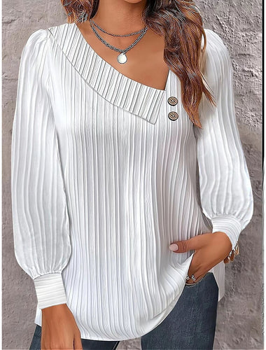 Dame Plisseret Top med asymmetrisk snit og dekorative knapper Stilla