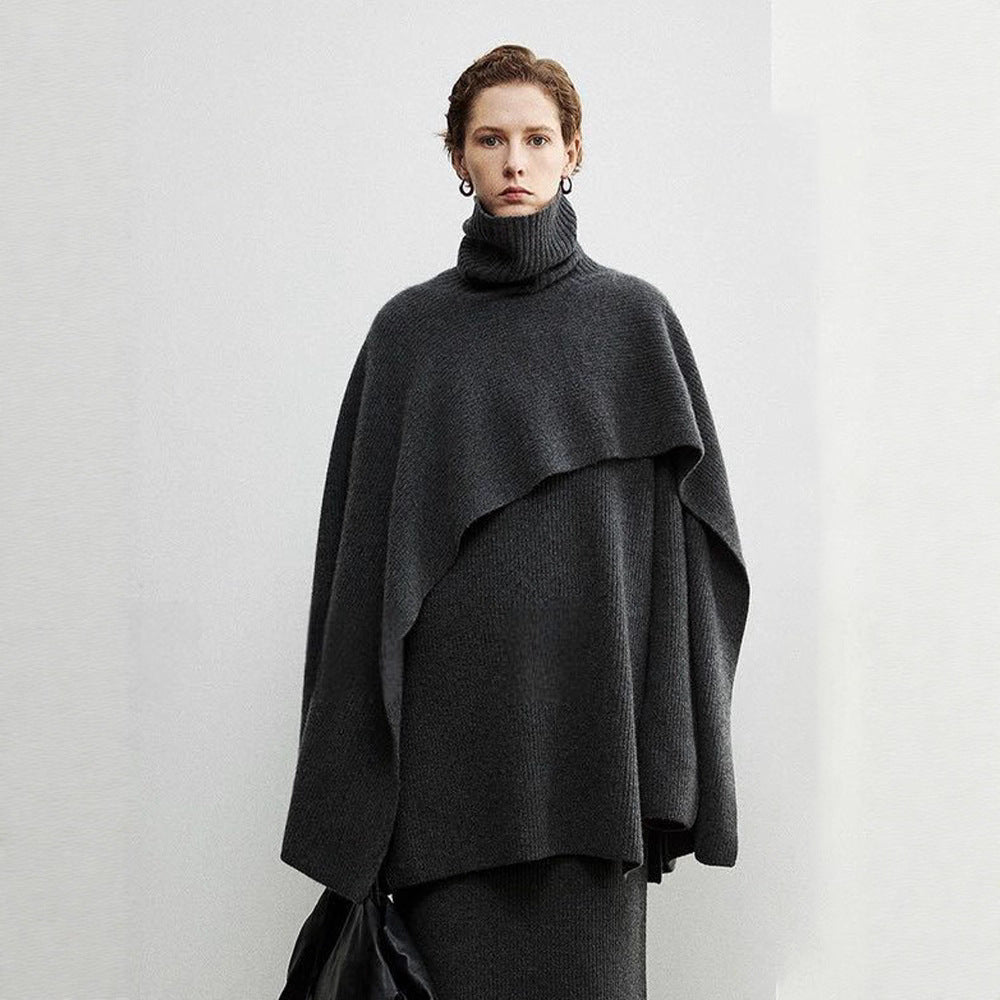 Dame elegant og moderne poncho med ekstra stor krave Stilla