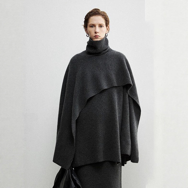 Dame elegant og moderne poncho med ekstra stor krave Stilla