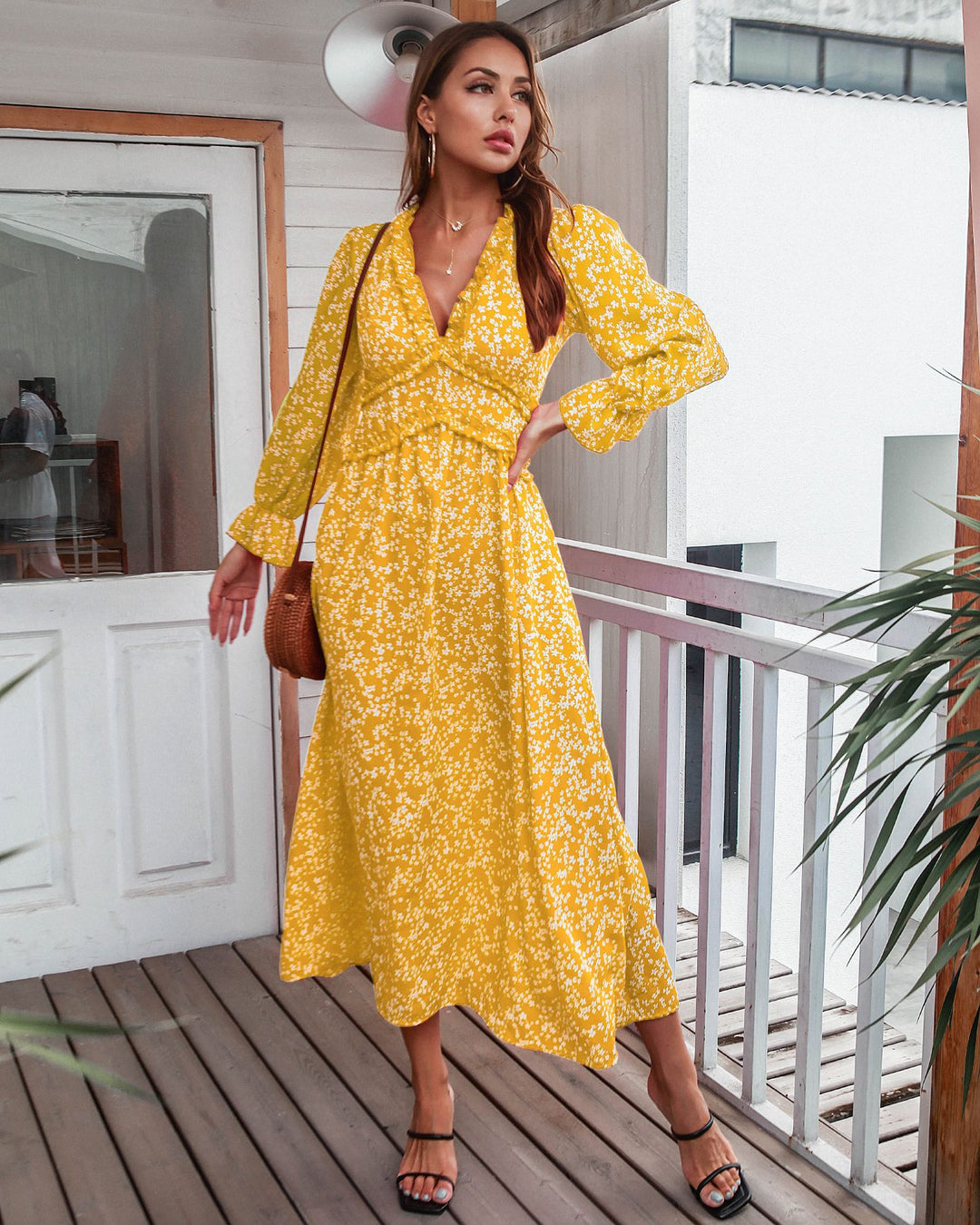 Dame Maxi-kjole med blomstret design og voluminøse ærmer Stilla