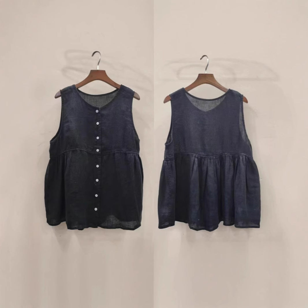 Femme Knap-Ned A-Linje Bluse med plisserede detaljer Stilla