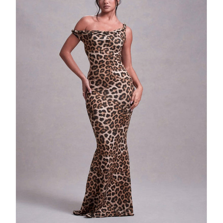 Dame Langærmet Maxikjole i elegant Leopardmønster Skovae
