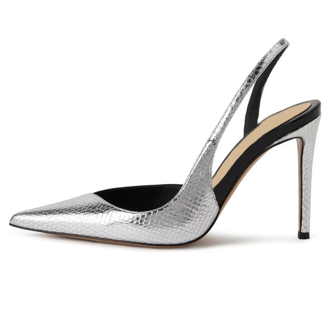 Femme Elegante Slingback Stiletto-hæle med metallic-finish Stilla