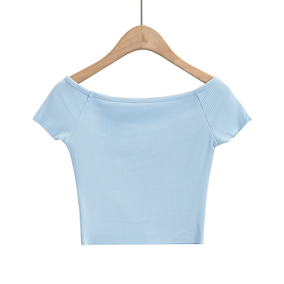 Dame figursyet Crop-Top med off-shoulder design og ribstruktur Stilla