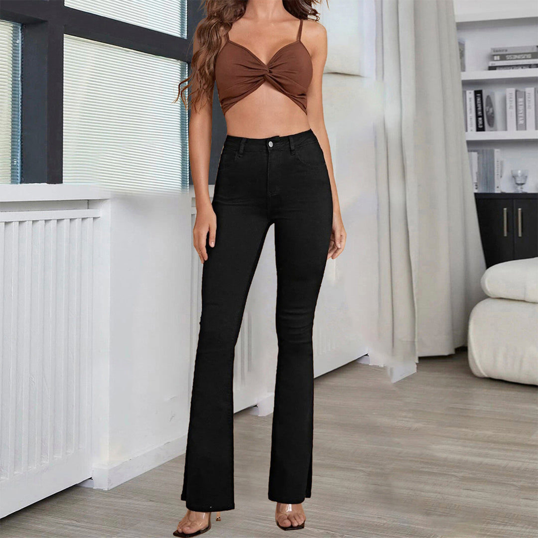 Dame Bootcut Jeans med høj talje og figurskabende stretch Stilla