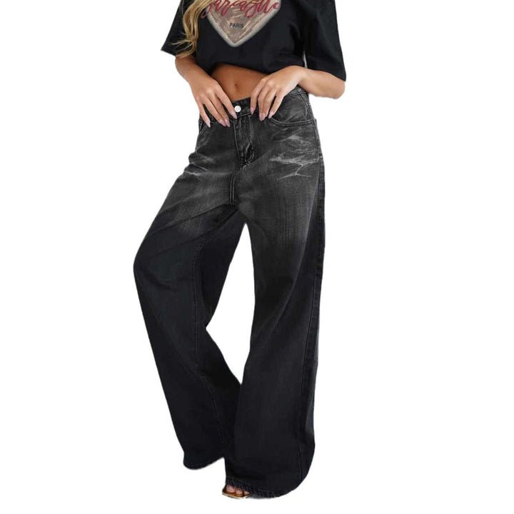 Dame bred jeans med elegant faded effekt Stilla