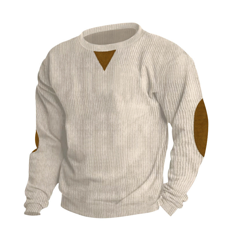 Herrer behagelig sweatshirt med struktureret ribmønster og elegante læderdetaljer Stilla
