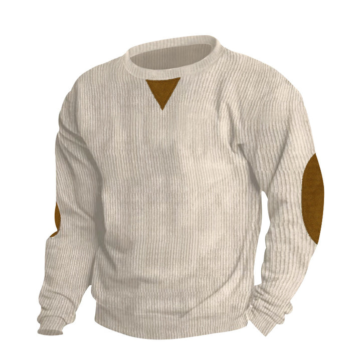 Herrer behagelig sweatshirt med struktureret ribmønster og elegante læderdetaljer Stilla