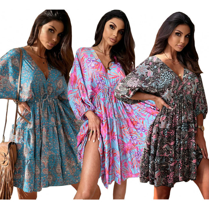 Femme Flowing Bohemian Lagdeling Mini Kjole Stilla