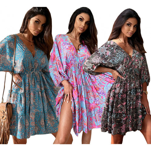 Femme Flowing Bohemian Lagdeling Mini Kjole Stilla