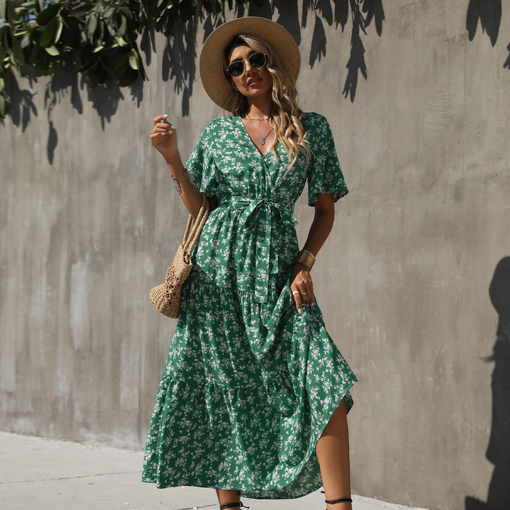 Dame Floral Rynket Holding Maxi Kjole Stilla