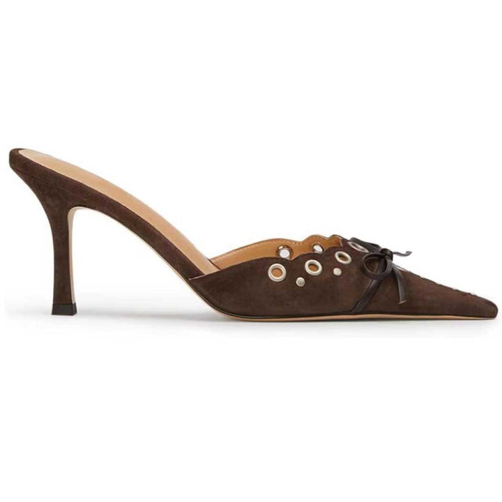Dame Elegante Spidse Tå Slingback Hæle med Dekorativ Bue og Nitter-Detaljer Stilla