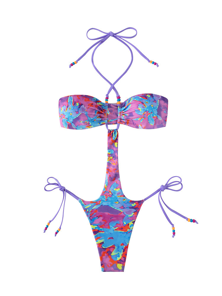 Dame Bandeau-bikini med legende knytninger og høj midjesnit Stilla