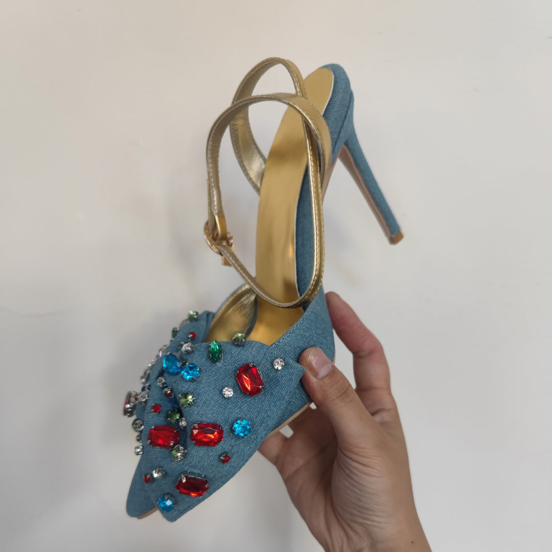 Femme Pyntede Højhælede Slingback Sandaler med dekorativt Bue-Detajl Stilla
