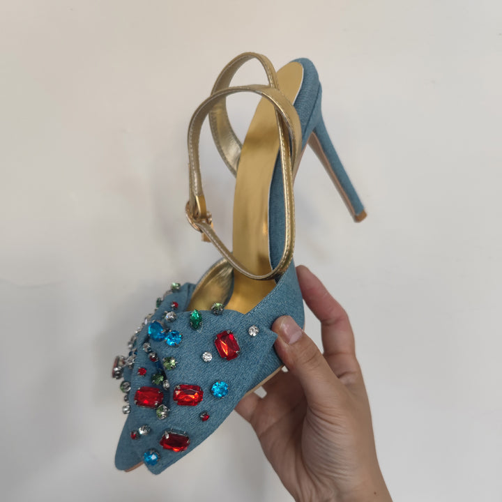 Femme Pyntede Højhælede Slingback Sandaler med dekorativt Bue-Detajl Stilla